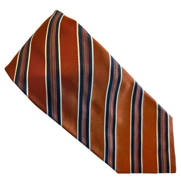 Paul Smith tie Stripe necktie Burnt Gold and Blue 100% Silk made in Italy - Picture 1 of 5